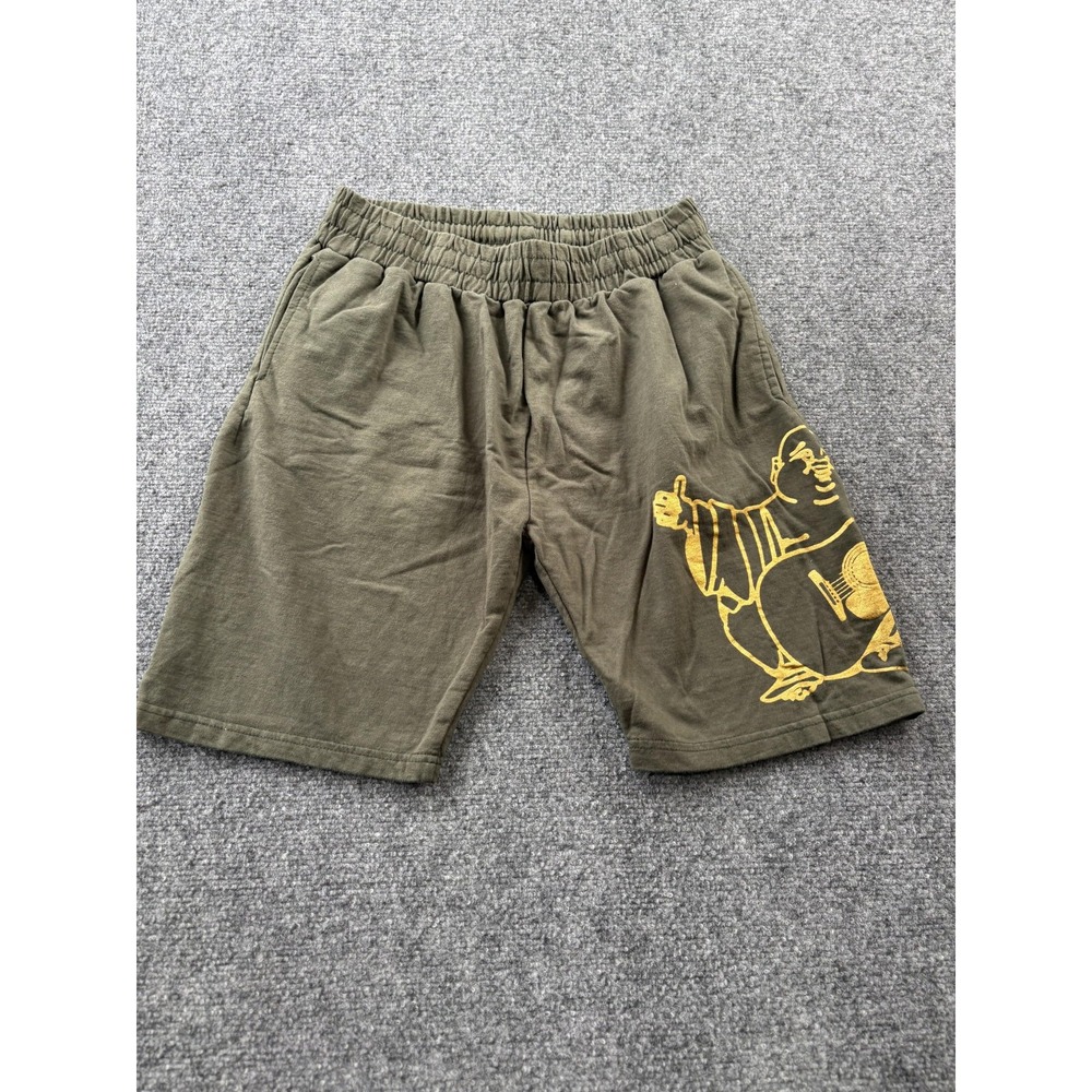 True Religion Shorts Mens Small Green Loungewear Sweat Buddha Graphic Music